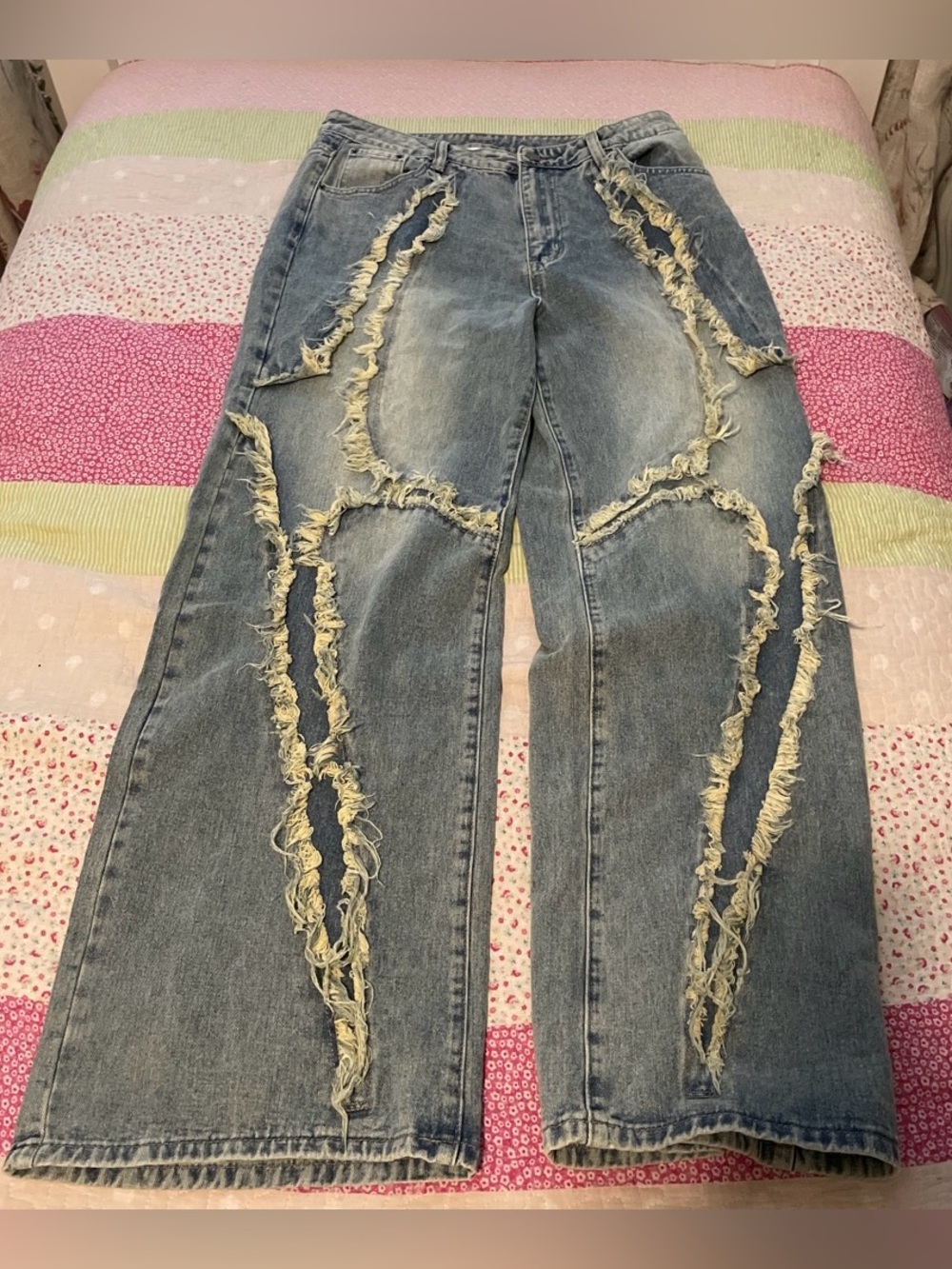 Frayed Wide-Leg Light Blue Women's Jeans